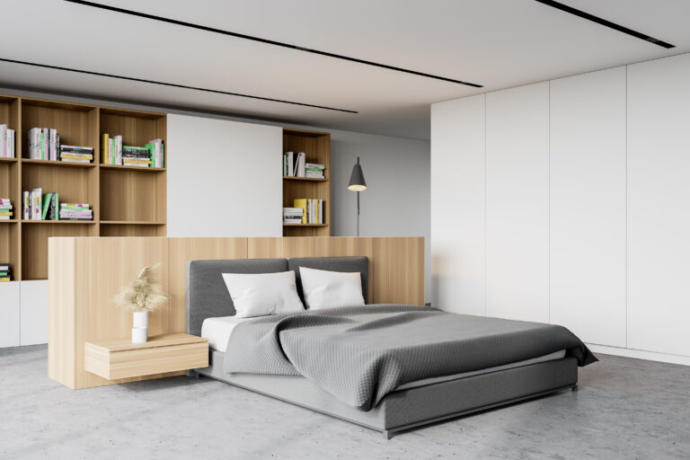 Elegant bedroom interior with warm lighting, comfortable aging in place bedroom
