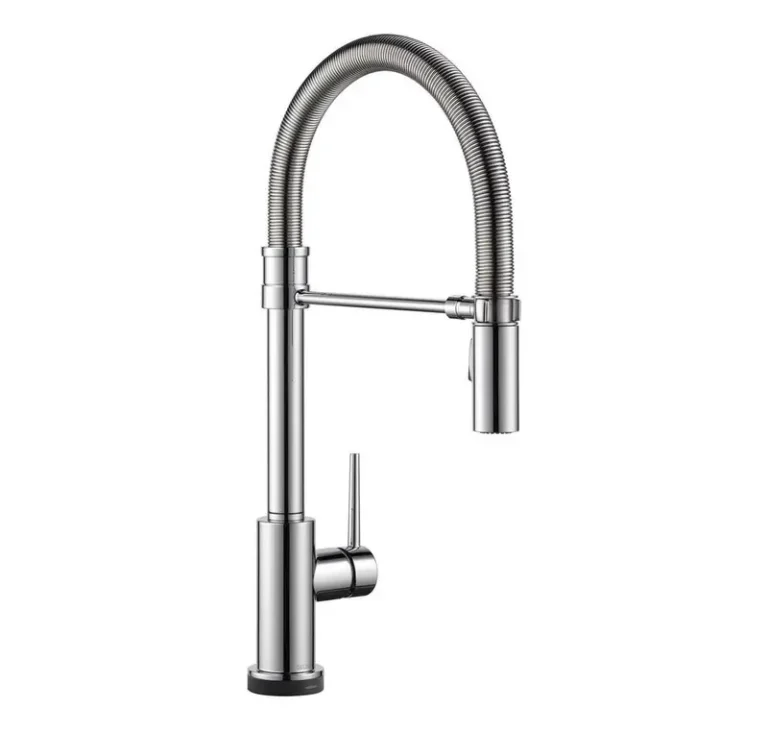 Chrome pull-down kitchen faucet with a spring spout and a single lever handle