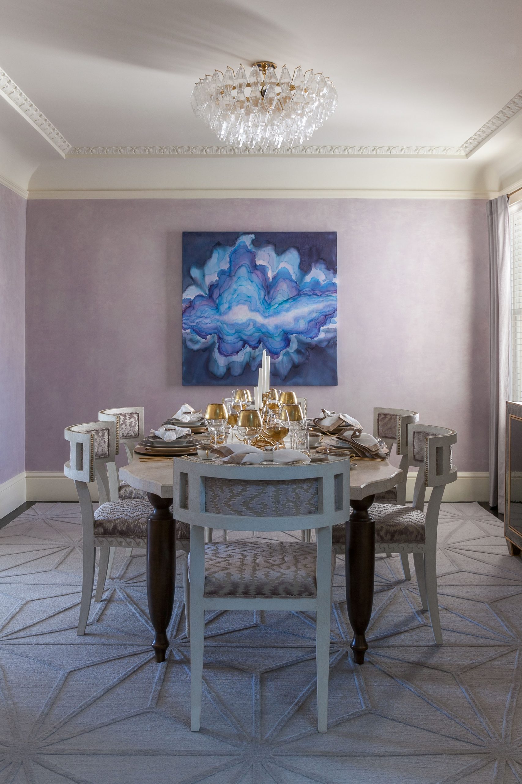 Lilac textural glamour dining room design