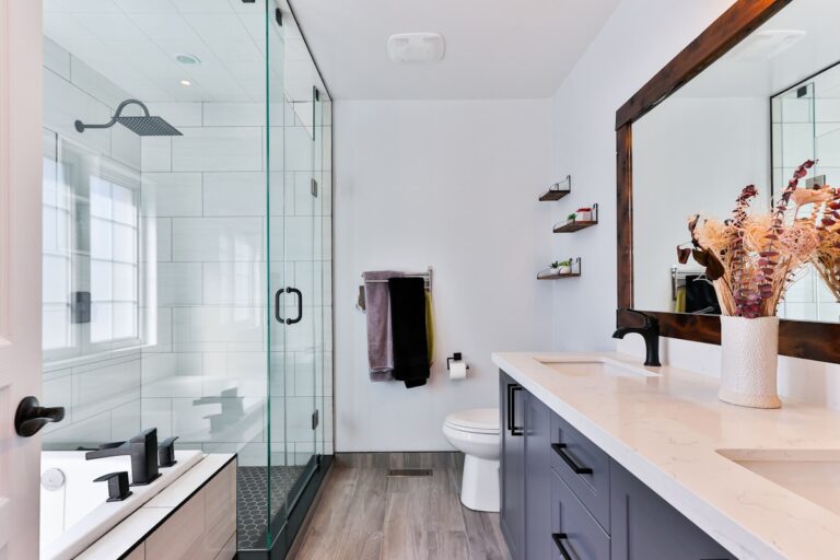 Beautiful shower with accessible shower head installation