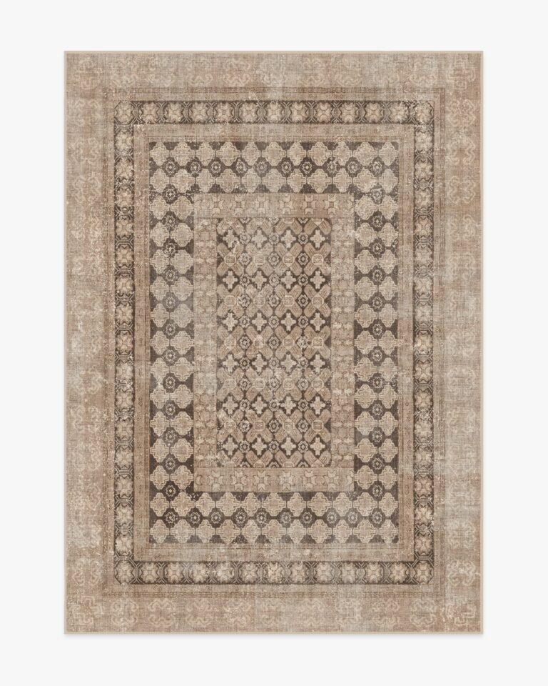 Patterned neutral runner rug with a low pile